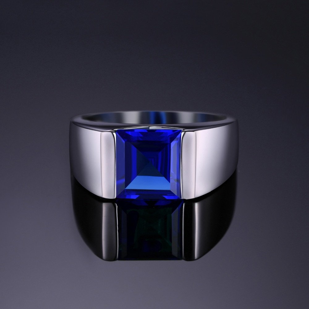 Mens Blue Sapphire Ring in Sterling Silver